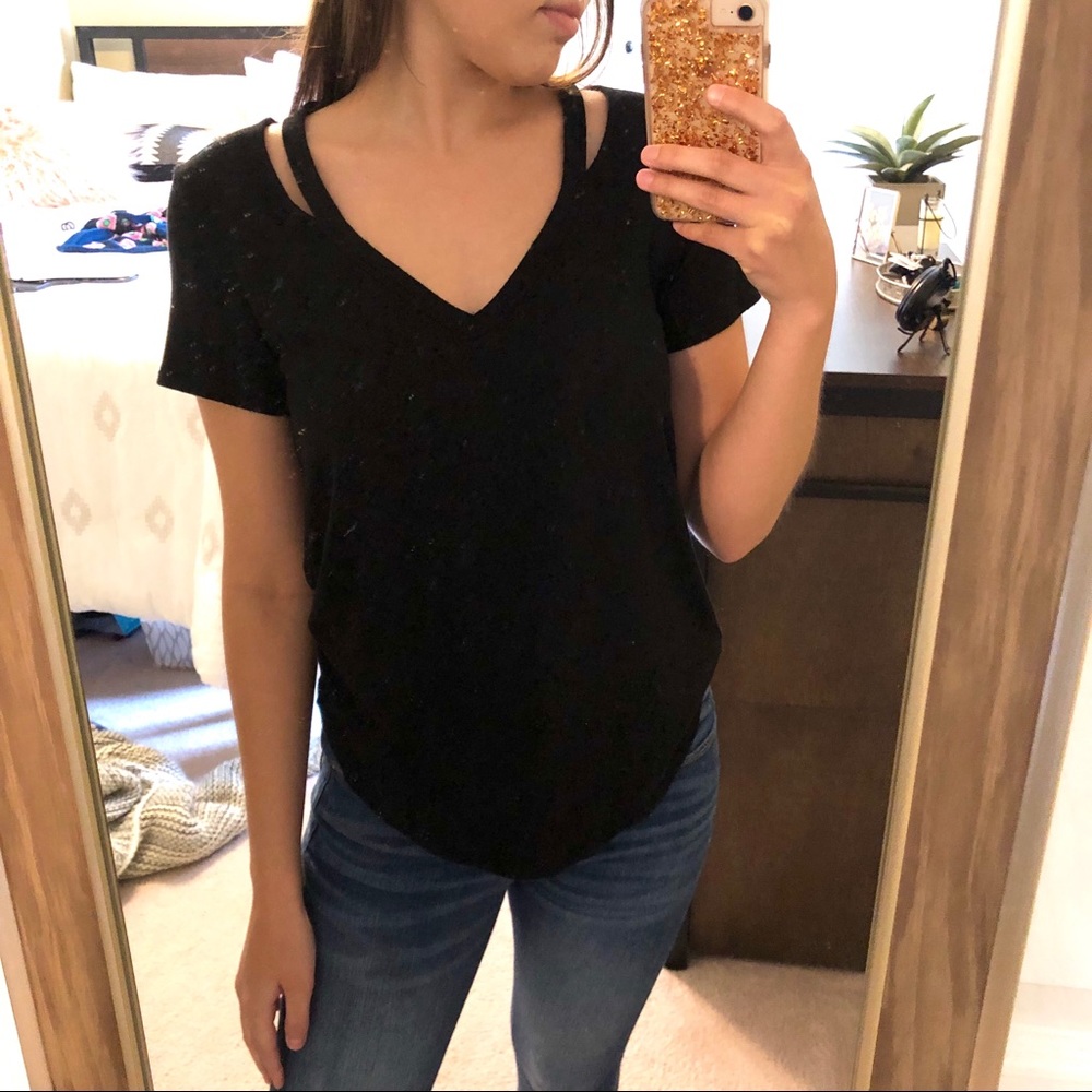 Express Strappy V-Neck Tee, Black